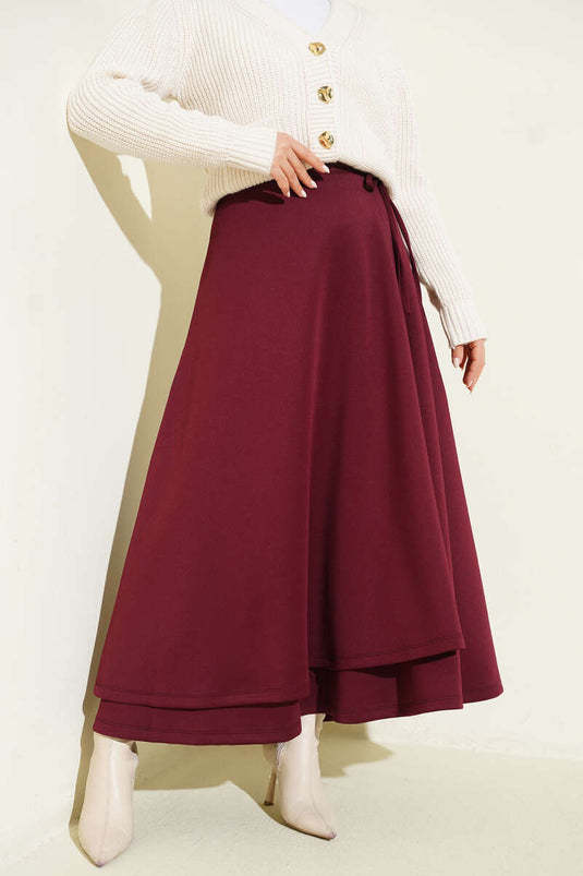 Bağlama Detaylı Scuba Etek Bordo