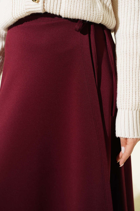 Bağlama Detaylı Scuba Etek Bordo