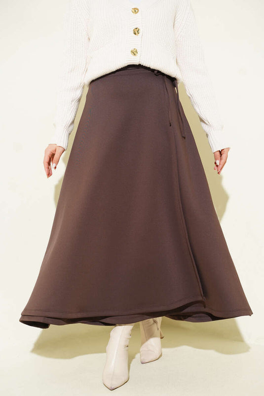 Bağlama Detaylı Scuba Etek Kahve