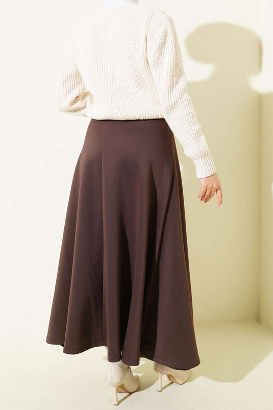 Bağlama Detaylı Scuba Etek Kahve