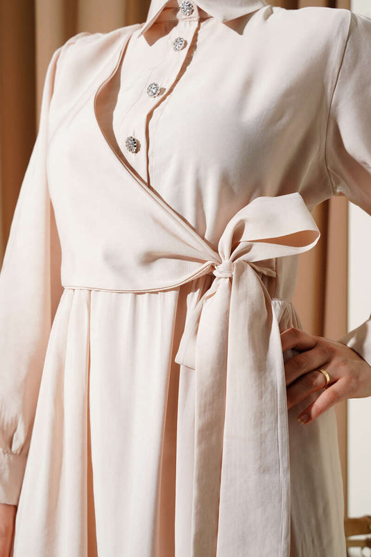 Tied Half Stone Buttoned Dress Stone