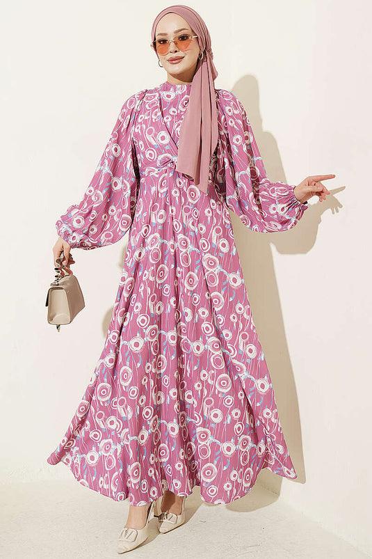 Rundes Kleid Mit Bindeband Im Rose-Beige