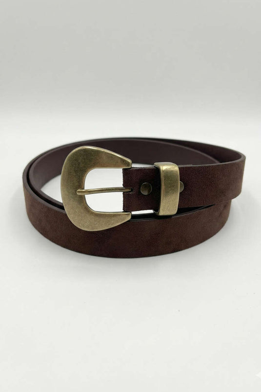 Belt with Buckle in Copper Appearance Brown Suede
