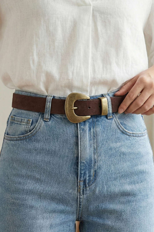 Belt with Buckle in Copper Appearance Brown Suede