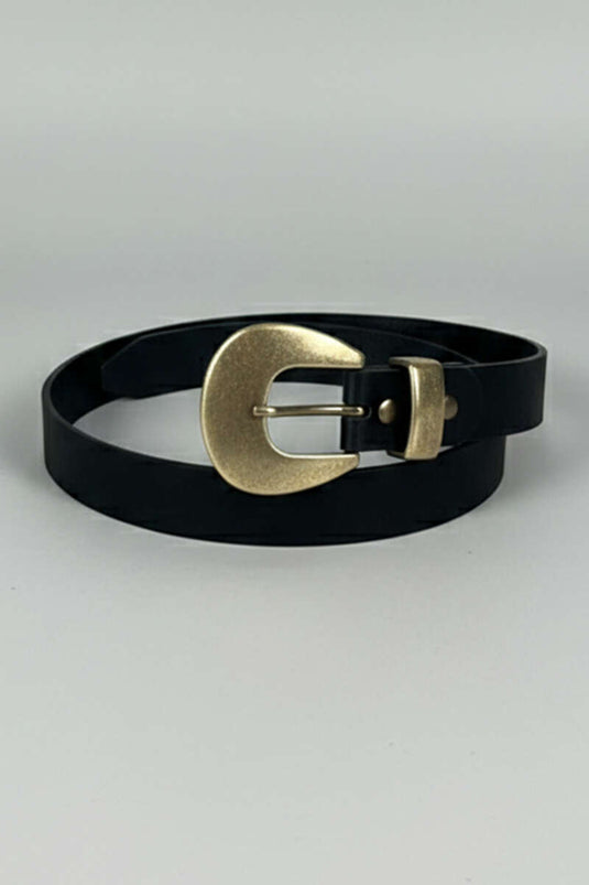 Black Suede Belt with Copper-Look Buckle