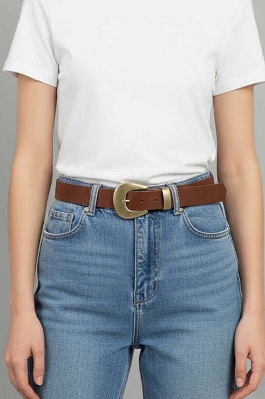 حزام بمشبك بمظهر نحاسي بلون البني الفاتح