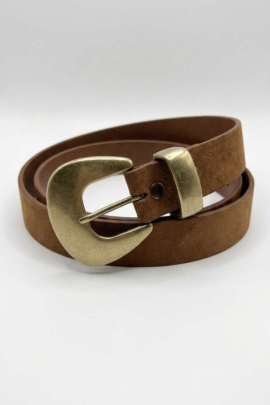 Copper Appearance Buckled Belt Tan Suede