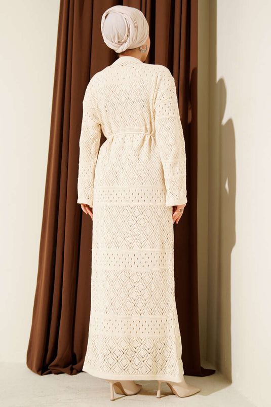 Robe En Maille Beige À Motif Avec Design Baklava