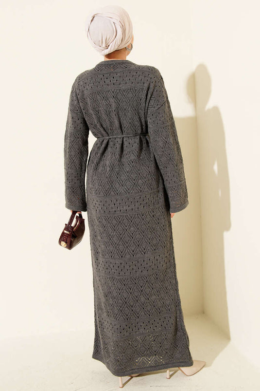 Robe en tricot ajouré motif baklava couleur fumée