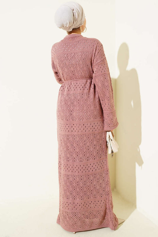 Robe en tricot ajouré motif baklava couleur rose fané