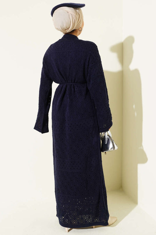 Robe en tricot ajouré à motif baklava bleu marine