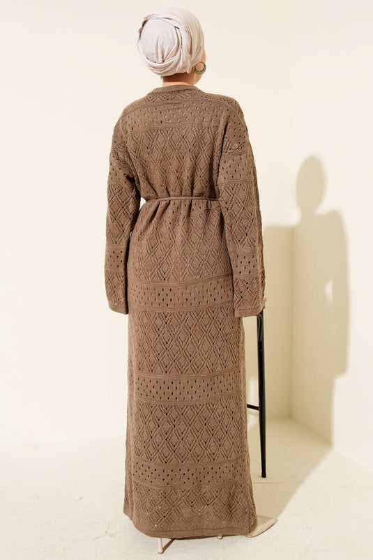 Robe en tricot ajouré motif baklava couleur vison