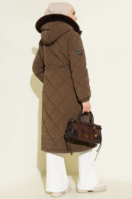 Baklava Desen Bel Tünelli Kapitone Mont Kahve