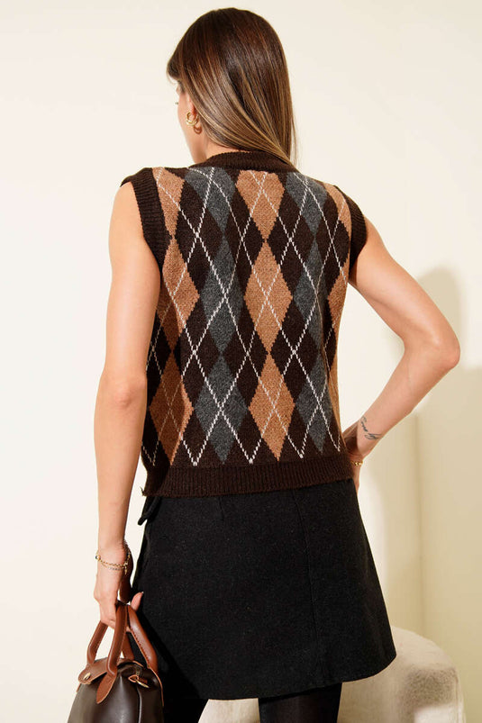 Pull rayé à motif baklava, couleur café