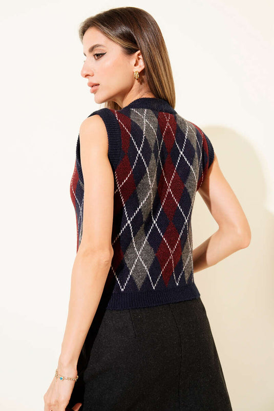 Pull rayé à motif baklava bleu marine