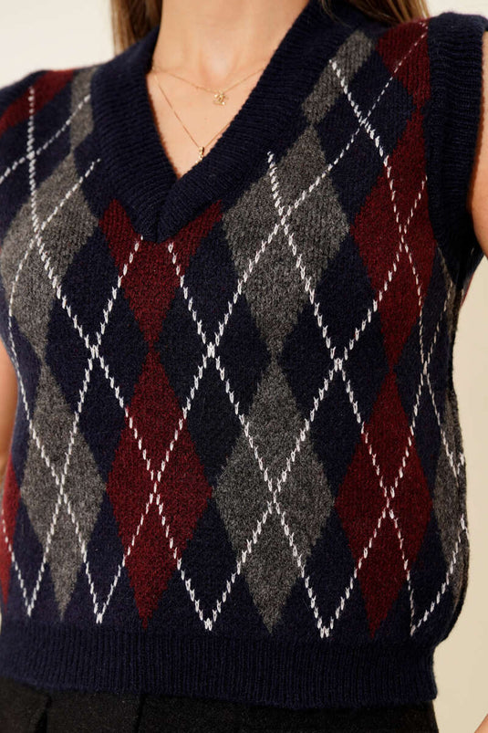 Baklava Desen Çizgili Süveter Lacivert