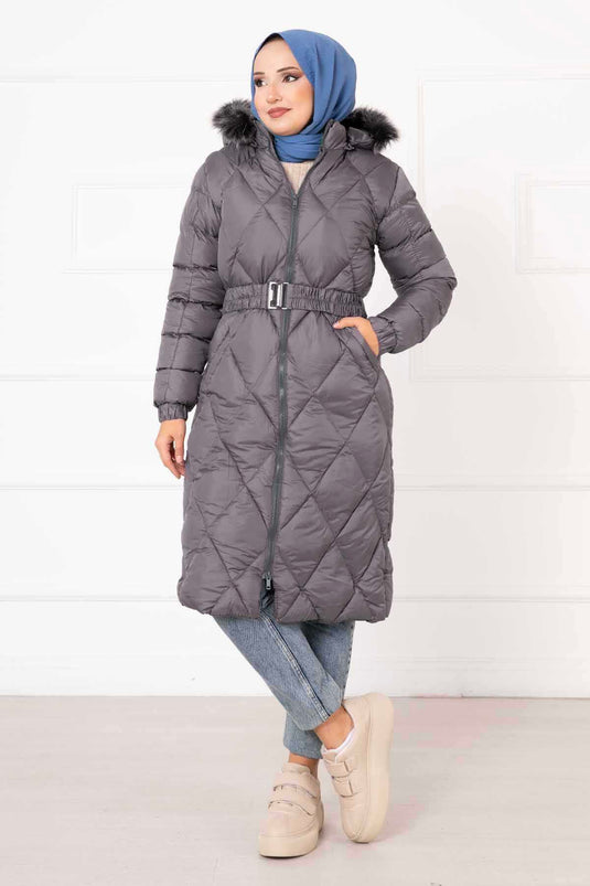 Manteau de remplissage à motif diamant gris