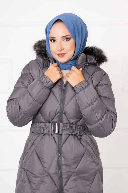معطف حشو بنمط الماس باللون الرمادي