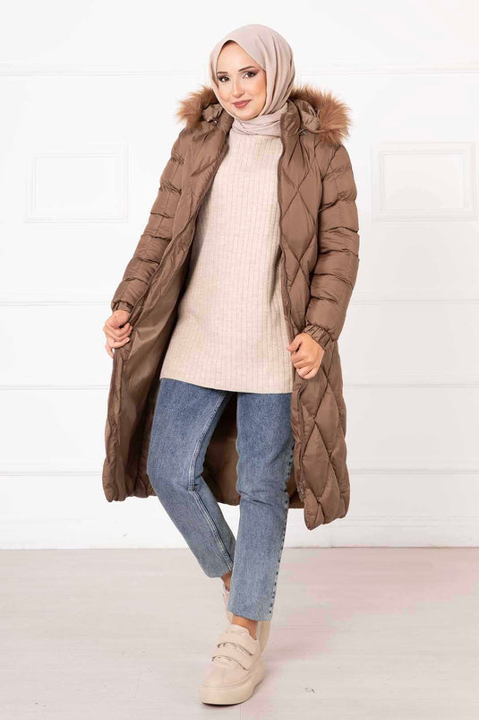 Manteau de remplissage à motif diamant café