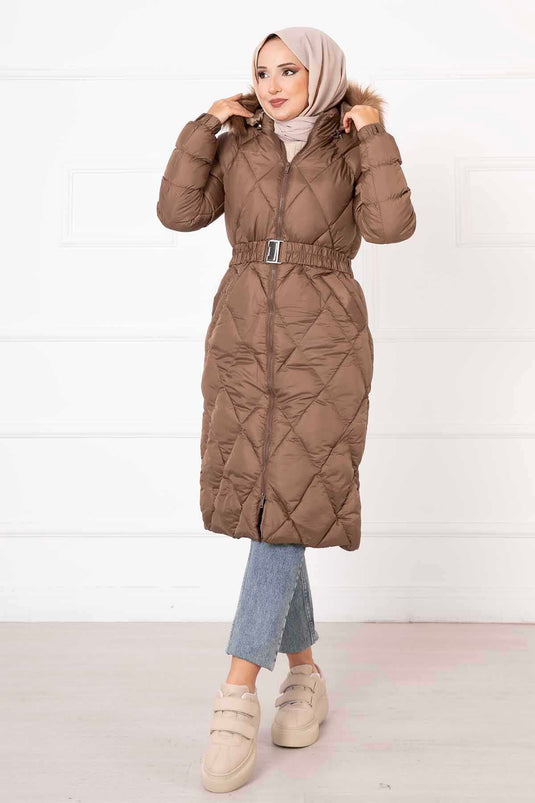 Manteau de remplissage à motif diamant café