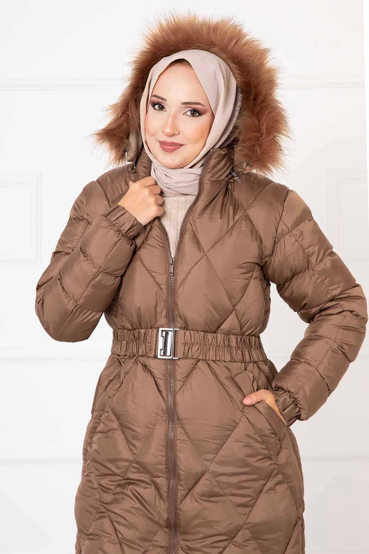 Manteau de remplissage à motif diamant café