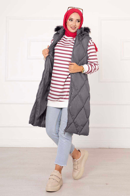 Gilet de remplissage à motif diamant gris