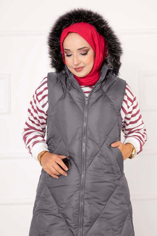 Gilet de remplissage à motif diamant gris