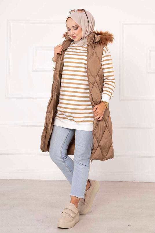 سترة حشو بنمط الماس باللون البني