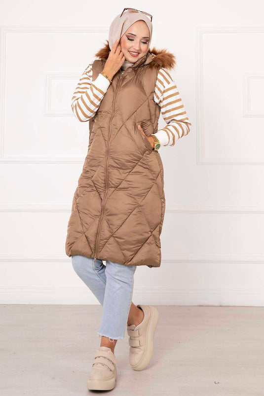 Diamond Pattern Filling Vest Tan