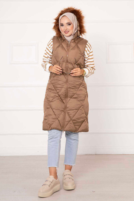 Diamond Pattern Filling Vest Tan