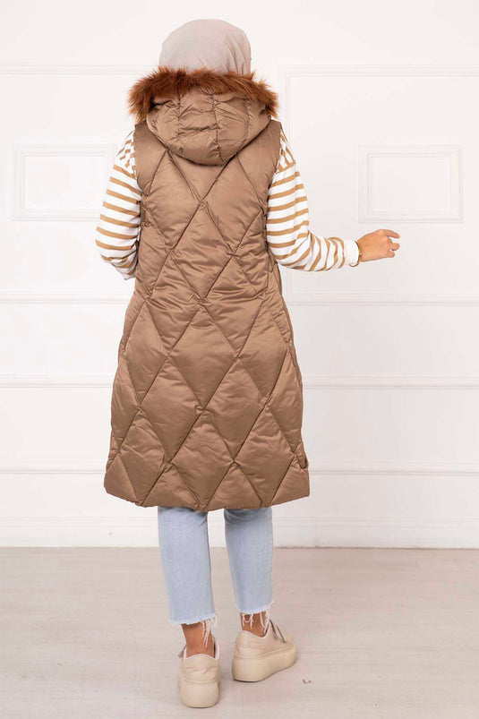 Diamond Pattern Filling Vest Tan