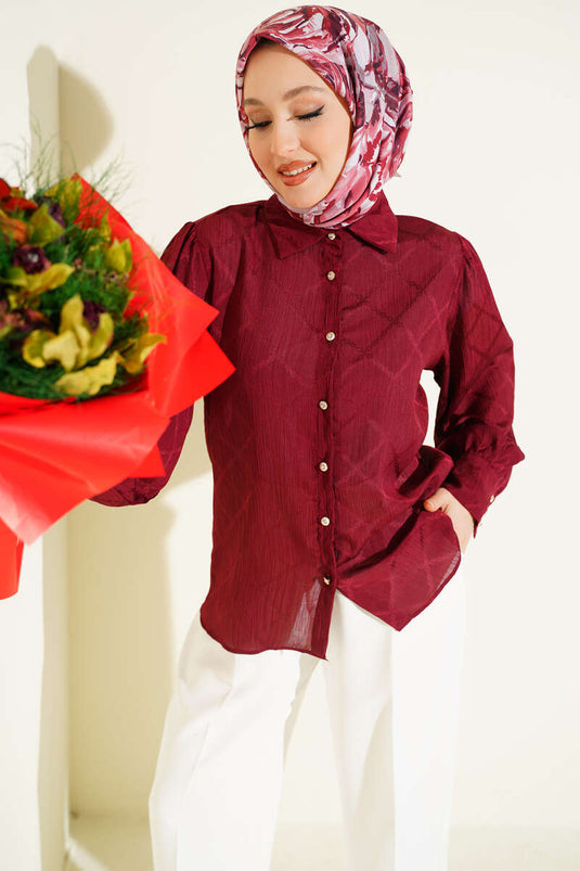Baklava-Muster Jacquard-Hemd Bordeaux