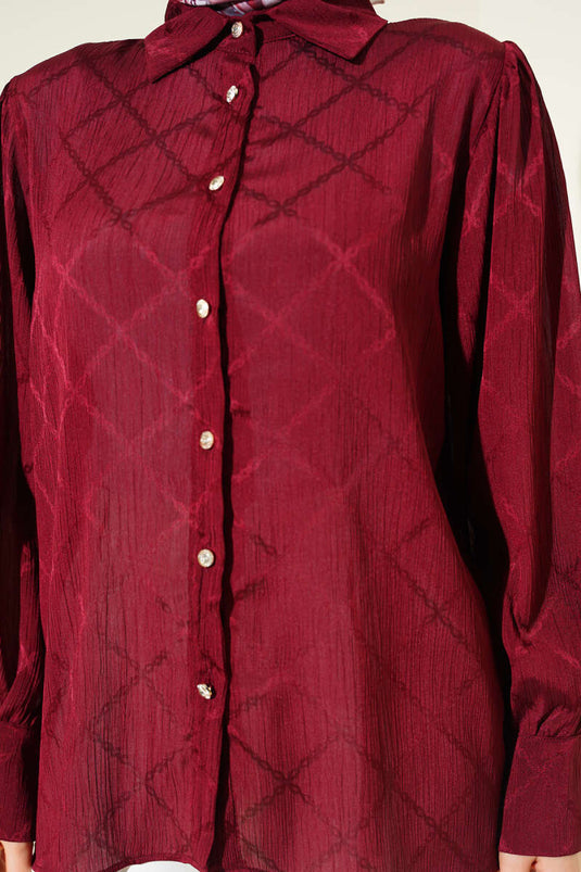 Baklava-Muster Jacquard-Hemd Bordeaux