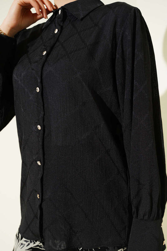 Chemise jacquard à motif baklava noire