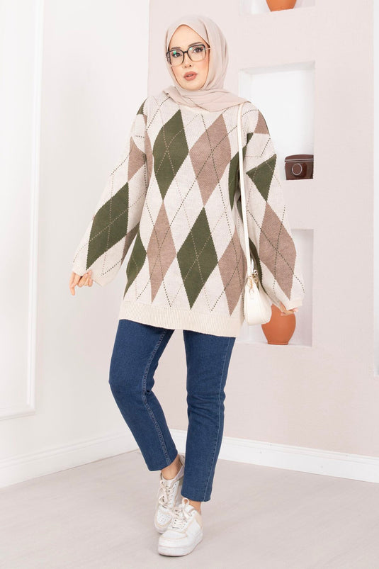Baklava Pattern Oversize Knit Sweater Stone