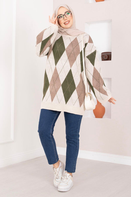 Baklava Pattern Oversize Knit Sweater Stone