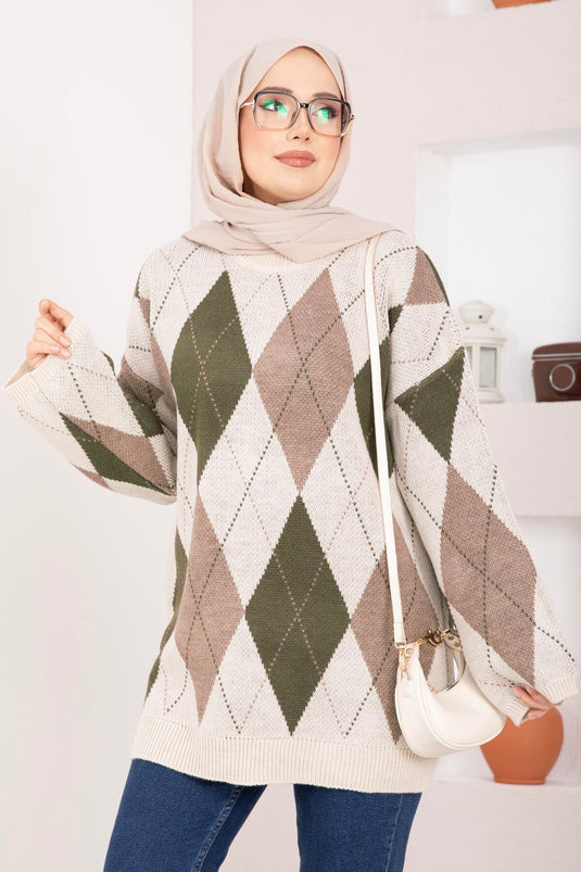 Baklava Pattern Oversize Knit Sweater Stone