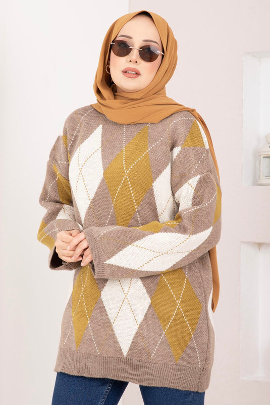 بلوزة تريكو كبيرة الحجم بنقشة البقلاوة بلون فيزون