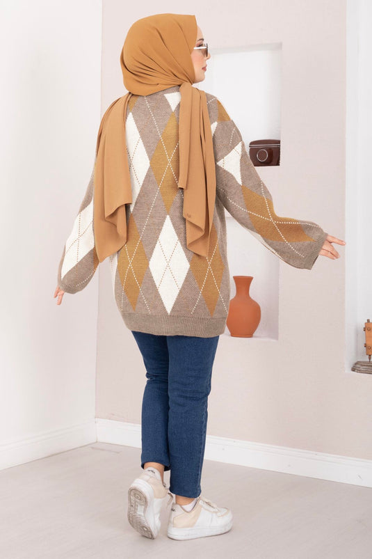 بلوزة تريكو كبيرة الحجم بنقشة البقلاوة بلون فيزون