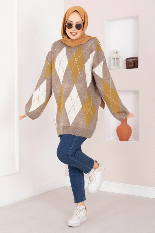 بلوزة تريكو كبيرة الحجم بنقشة البقلاوة بلون فيزون