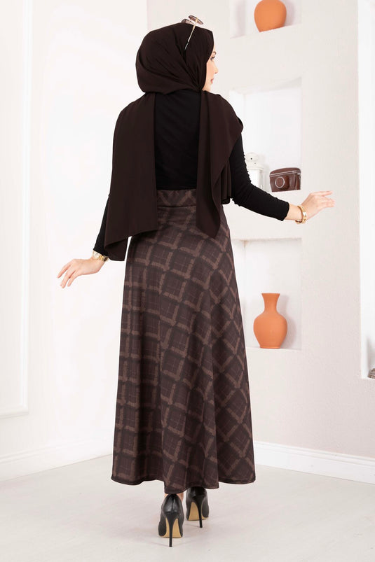 Baklava Pattern Scuba Skirt Brown
