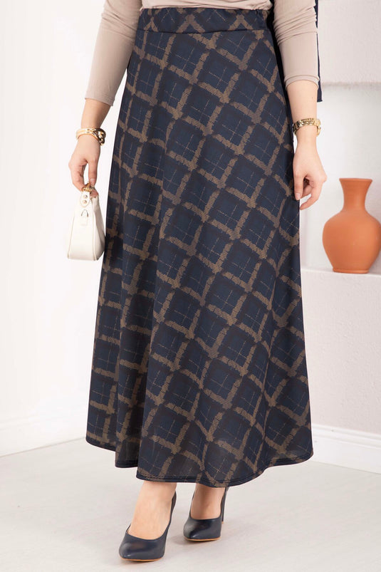 Baklava Pattern Scuba Skirt Navy Blue