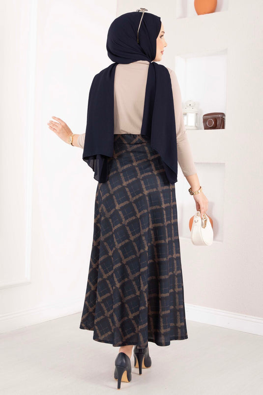 Jupe en tissu scuba à motif baklava bleu marine