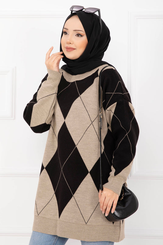 Baklava Desen Triko Kazak Vizon