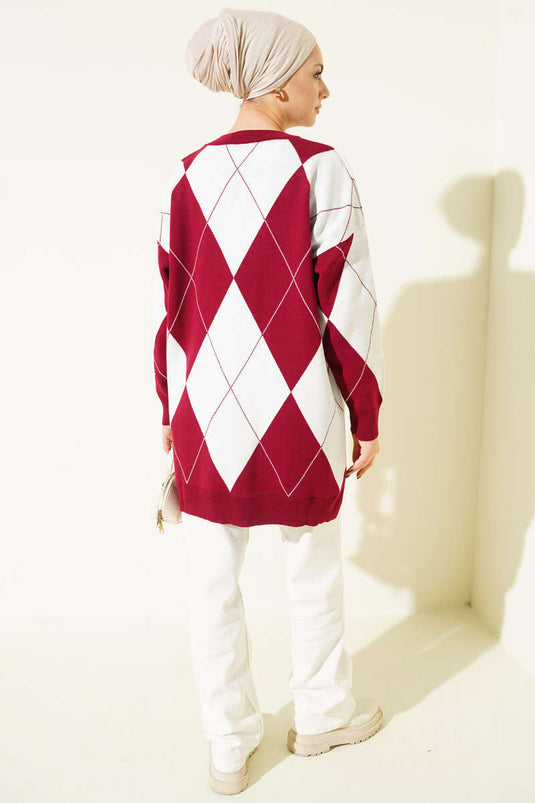 Burgunder Muster Basic Strick Tunik