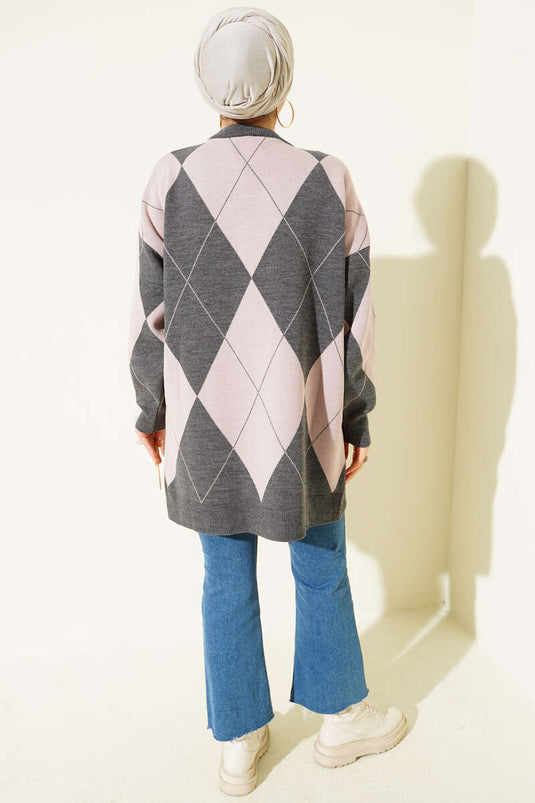 Baklava Patterned Basic Knit Tunic, Smoke Grey