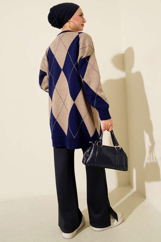 Baklava-Muster Basic Strick-Tunika-Kleid