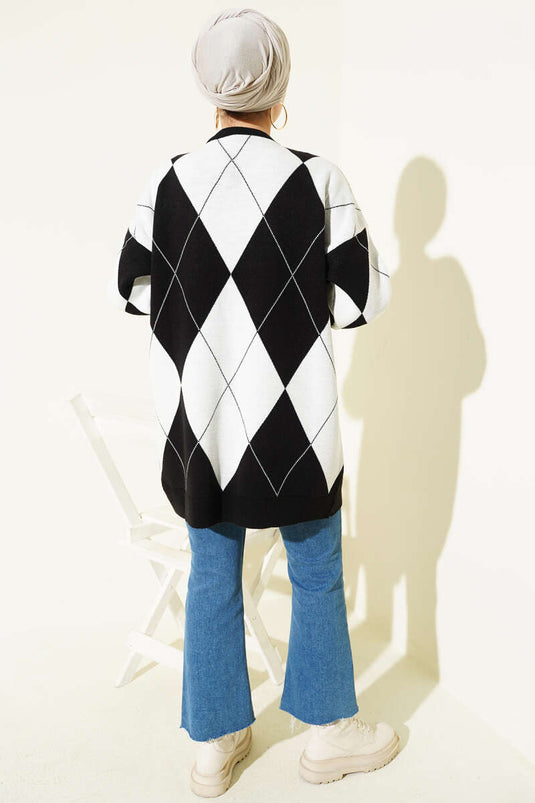 Baklava Desenli Basic Triko Tunik Siyah