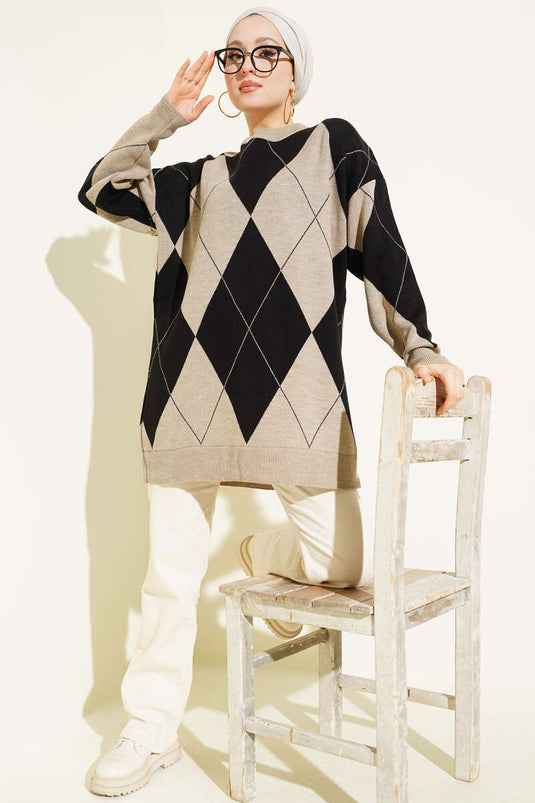 Musterhafte Basic Strick-Tunika In Braun