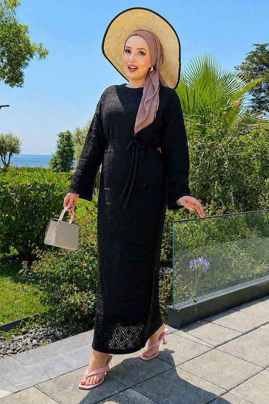 Vestido De Punto Doble Estampado Con Forro Negro